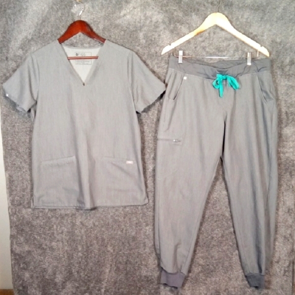 Figs Gray Track Pants Joggers with Elastic Waistband Casma Zamora Style Womens - Picture 2 of 13